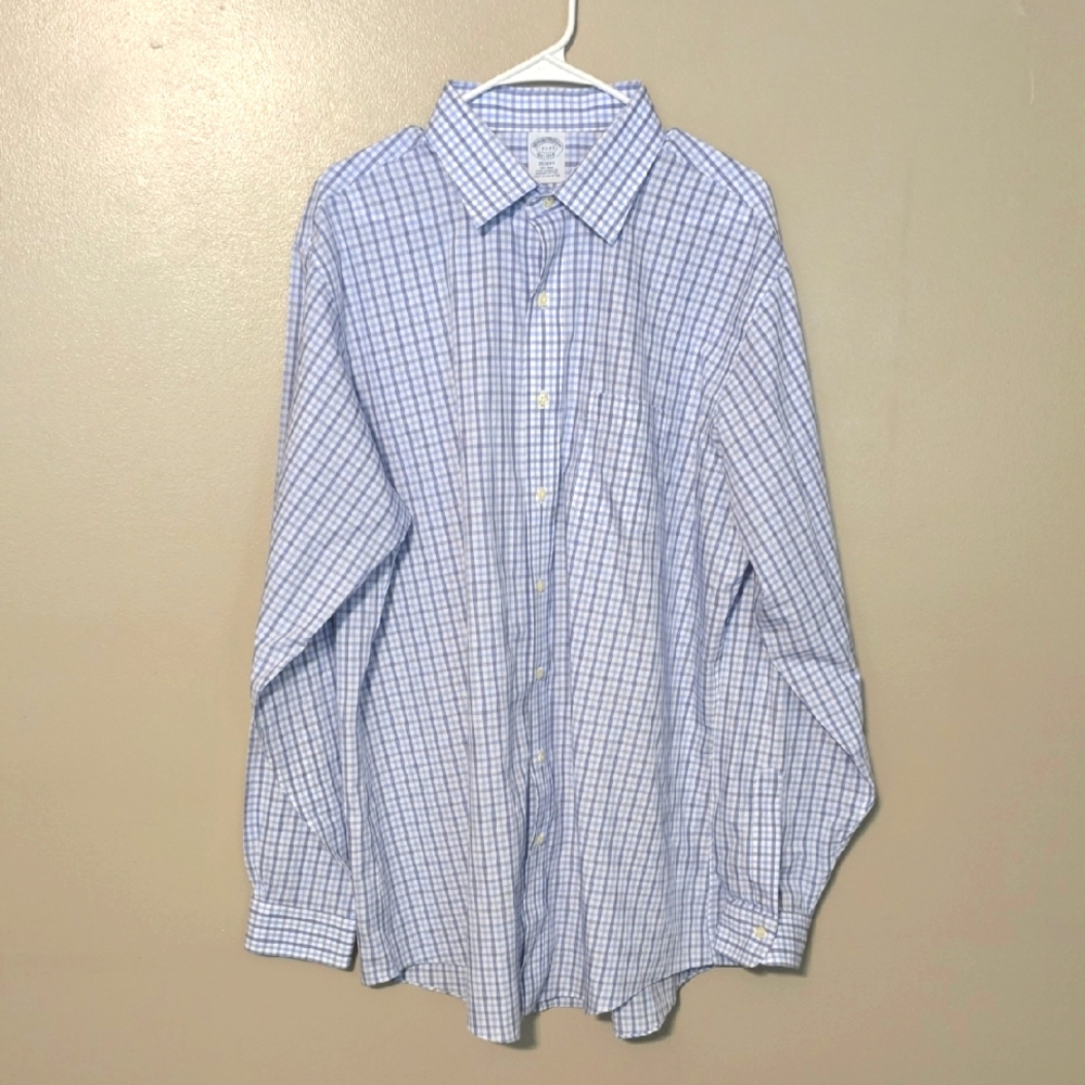 Brooks Brothers Mens Blue Checkered Button Down Longsleeve Shirt Size 17 1/2 37